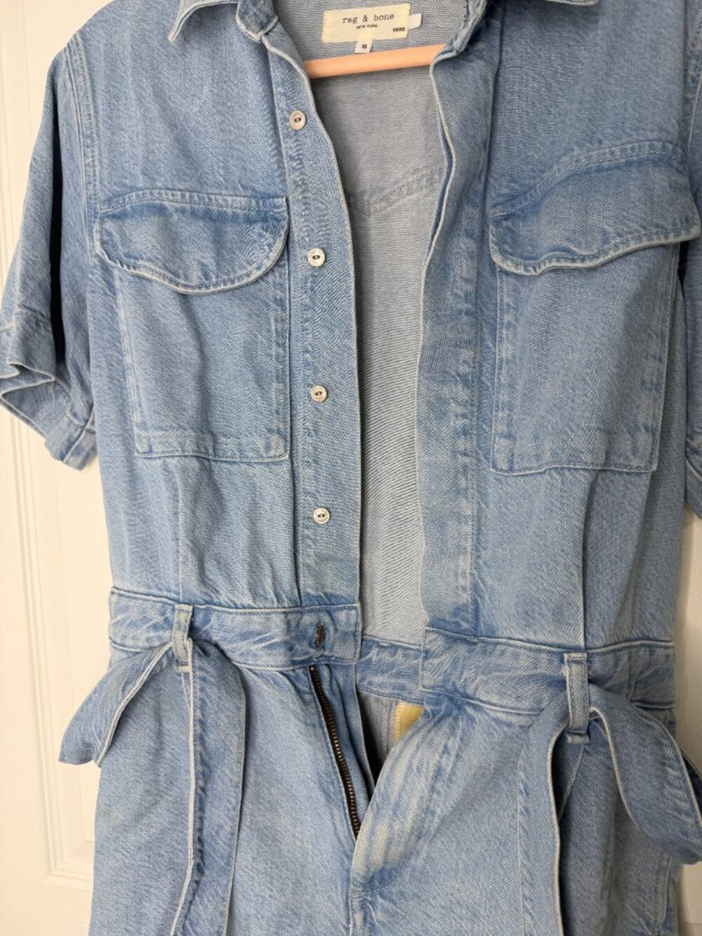 NWOT Rag & Bone Denim Utility Romper- XS- Blue Belted Short Sleeve- MSRP $398 - Picture 11 of 15
